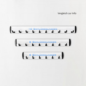 8er Schlüsselhakenleiste mit Klebehaltern und variablen Anschraubpunkten / 255 mm Schlüsselleiste mit 8 Schlüsselhaken